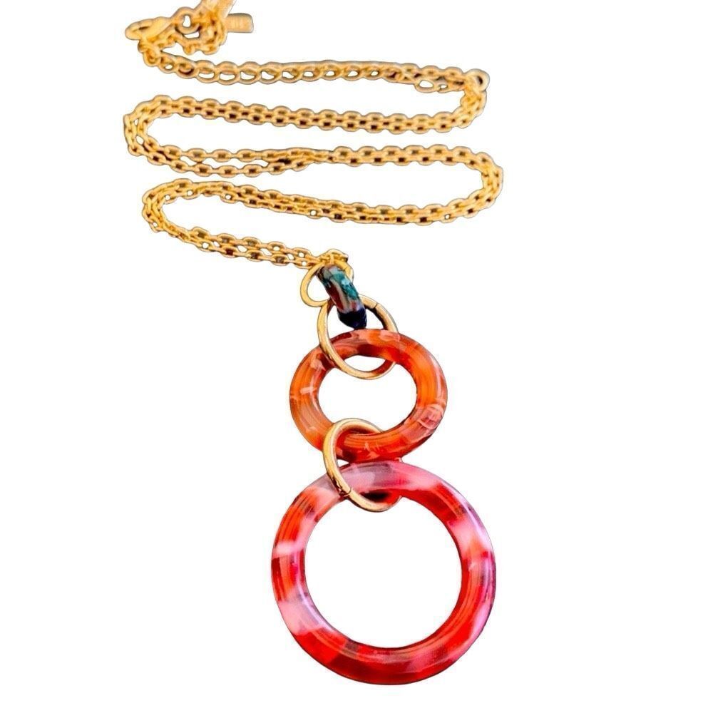 Lele Sadoughi Triple Loop Hoop Circle Red Ring Pendant Necklace